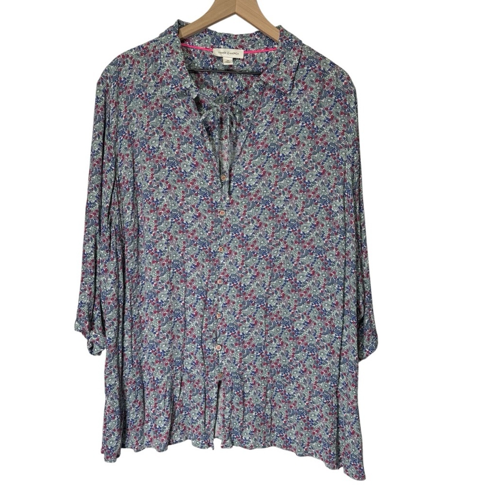 Vintage America Elsie Peplum Blouse Size 3X Floral Cottagecore Peasant Boho